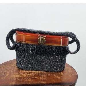 Vintage 1940's Tortoise Bakelite Purse Glass‎ Beads Fair Condition